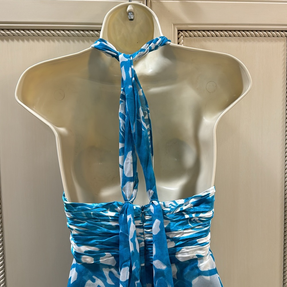 Donna Ricco Turquoise & White Floral Halter Dress Size 2 - Picture 7 of 7